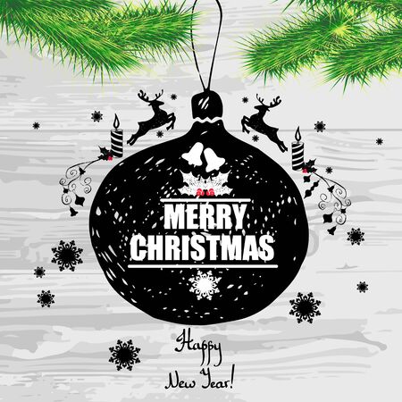 Christmas card. With an inscription Happy New Year! Colorful inscription.のイラスト素材