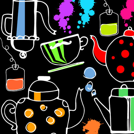 vector pairs brew tea kettle drops stylizedのイラスト素材