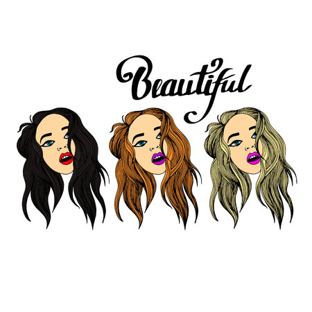 beauty, beautiful, hair, vector, girl, portrait, youngのイラスト素材