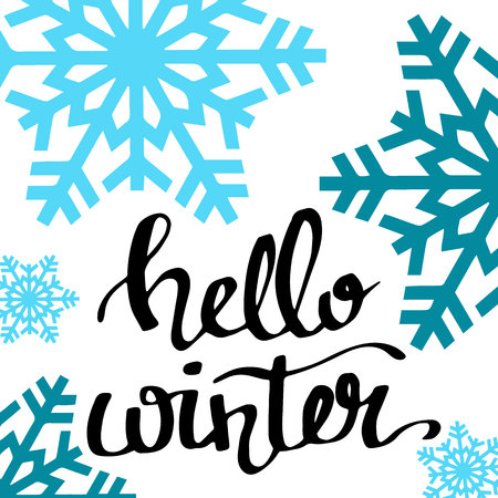 Hello winter text on red knit texture background. Winter season cards, december typography greetings for social media. Vector letteringのイラスト素材