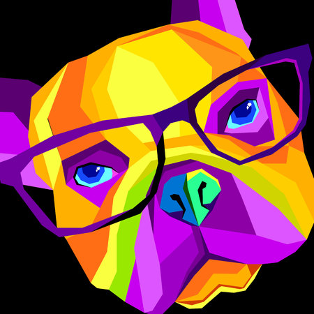 bulldog, dog, animal, french, vector, illustration, pet, breed, cute, drawing, puppyのイラスト素材