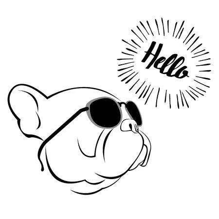 bulldog, dog, animal, french, vector, illustration, pet, breed, cute, drawing, puppyのイラスト素材