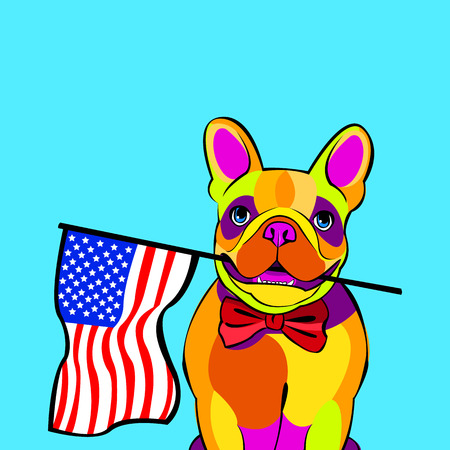 bulldog, dog, animal, french, vector, illustration, pet, breed, cute, drawing, puppyのイラスト素材