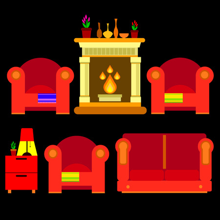vector, chair, sofa, furniture fireplace, home, vector, fire hearth, indoor, style, year, decor, flame, traditionalのイラスト素材