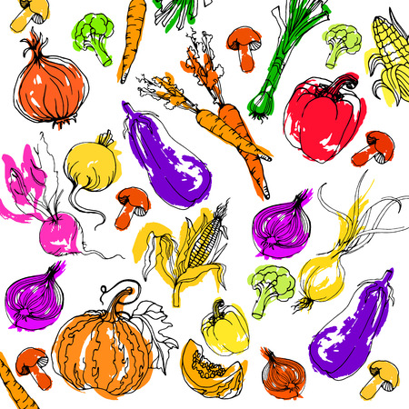 vector, food, healthy, carrot, pepper, vegetable, collection, onion, vegetarian, freshのイラスト素材