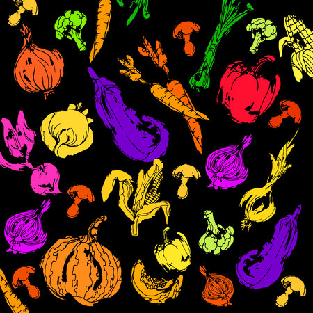 vector, food, healthy, carrot, pepper, vegetable, collection, onion, vegetarian, freshのイラスト素材