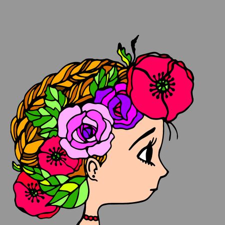 Beauty beautiful hair vector girl portrait youngのイラスト素材