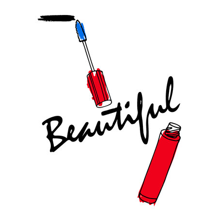 Mascara brush icon. makeup design. Mascara with brush isolated on white background.のイラスト素材