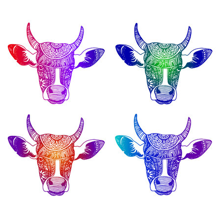Silhouette of a cow with patterns and ethnic ornaments, ornaments of ancient tribes and peoples of India.のイラスト素材