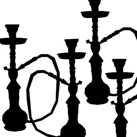 Hookah labels. Set of hookah vector silhouettes.のイラスト素材