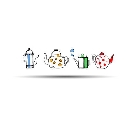 vector pairs brew tea kettle drops stylizedのイラスト素材