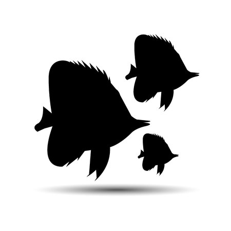 Illustration vector of different kinds of Fish Silhouette.のイラスト素材