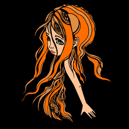 beauty beautiful hair vector girl portrait youngのイラスト素材