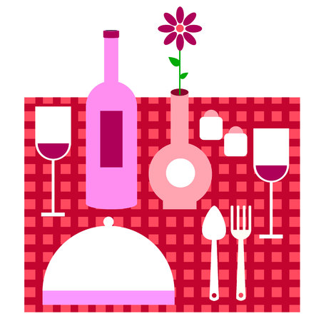 spoon fork icon wine tablecloth dinner tableのイラスト素材