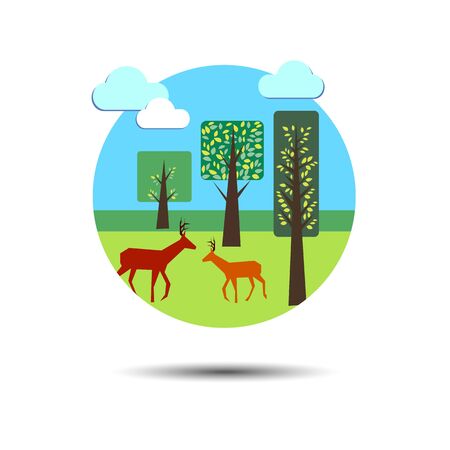 vector forest sky cloud deer animal horns.のイラスト素材