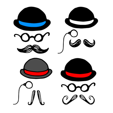 whisker, facial, mustache, vector, black, illustration, retro, face, hair, style hatのイラスト素材