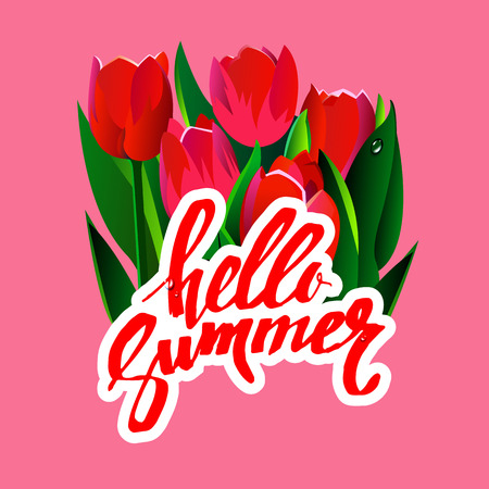 Greeting card flowers. Hand painting. Inscription. Summer blossom.のイラスト素材