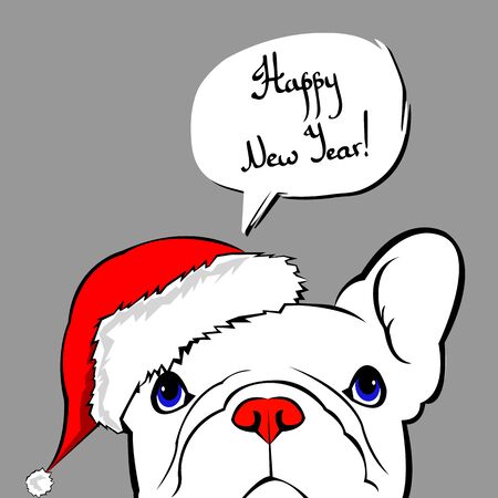 French bulldog Portrait in a Santa's hat . Vector illustration.のイラスト素材