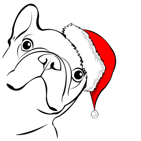 French bulldog Portrait in a Santa's hat . Vector illustration.のイラスト素材