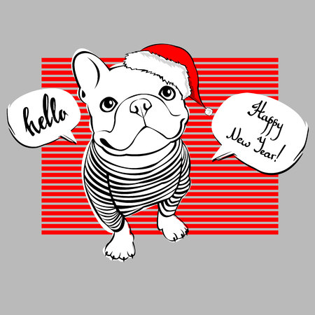 French bulldog Portrait in a Santa's hat . Vector illustration.のイラスト素材