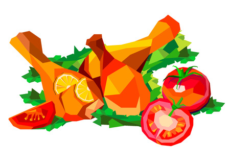 Vector illustration of roast chicken, dinner, baked, roasted, foodのイラスト素材