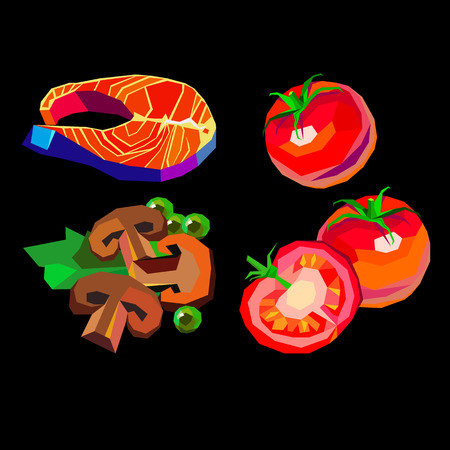 mushroom, vector, organic, tomato, food, vegetable, red, organicのイラスト素材