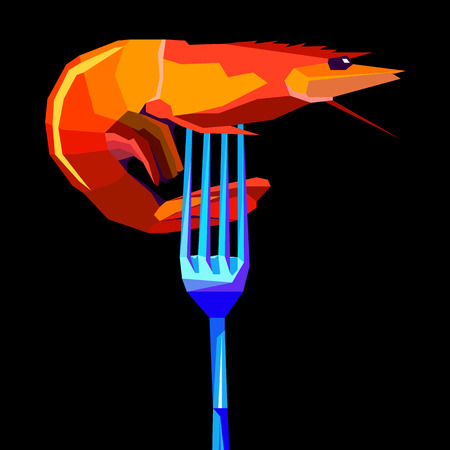 shrimp vector seafood illustration food prawn restaurant forkのイラスト素材