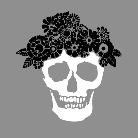 skull vector dead skeleton halloween illustration, flowerのイラスト素材