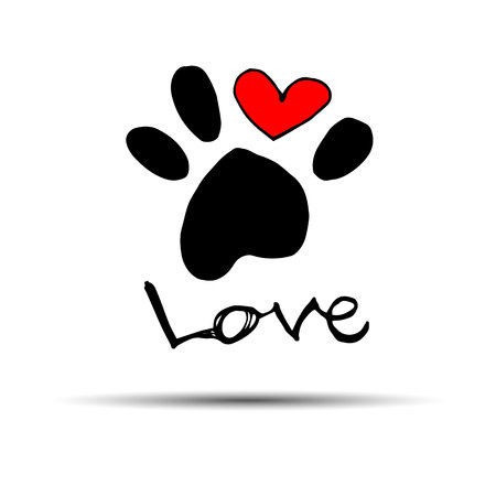 dog footprint print paw foot shape illustration pet animal heartのイラスト素材
