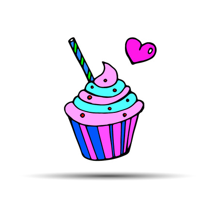 cake sweet birthday cupcake delicious cream food vector dessertのイラスト素材