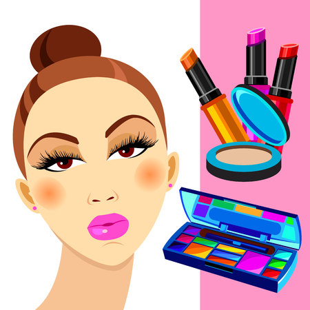 cosmetics, design, glamour, brush, care, skin, beautiful, face, woman, setのイラスト素材