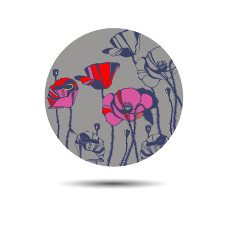 poppy nature flower vector plant pattern drawing illustration designのイラスト素材