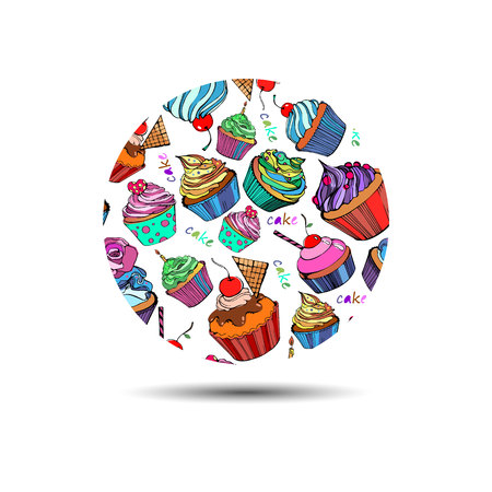 cake sweet birthday cupcake delicious cream food vector dessertのイラスト素材