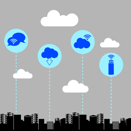 construction silhouette industry symbol sign phone network telephone email wavesのイラスト素材