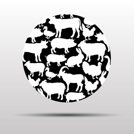 Farm animals. Retro styled farm animals silhouettes collection for groceries, meat stores, packaging and advertising.のイラスト素材