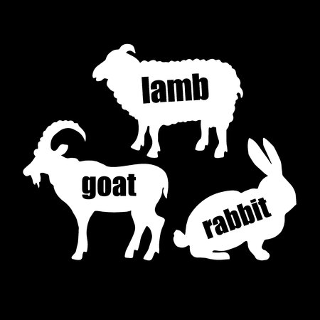 Farm animals. Retro styled farm animals silhouettes collection for groceries, meat stores, packaging and advertising.のイラスト素材