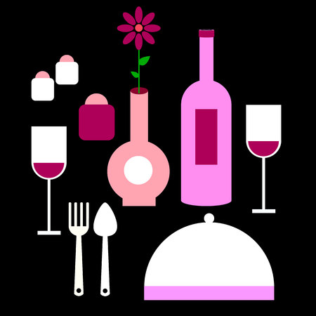 spoon fork icon wine tablecloth dinner tableのイラスト素材