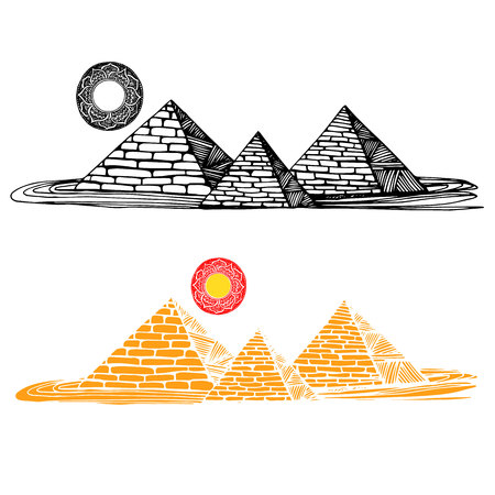 egypt, vector, desert, egyptian, travel, africa, illustration, pyramid, ancientのイラスト素材