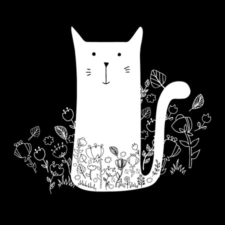cat animal contour drawing creative kitten petのイラスト素材