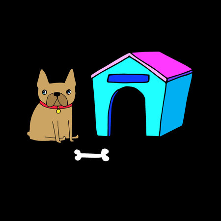 French Bulldog dog on a leash. pretty face. ears, tailのイラスト素材