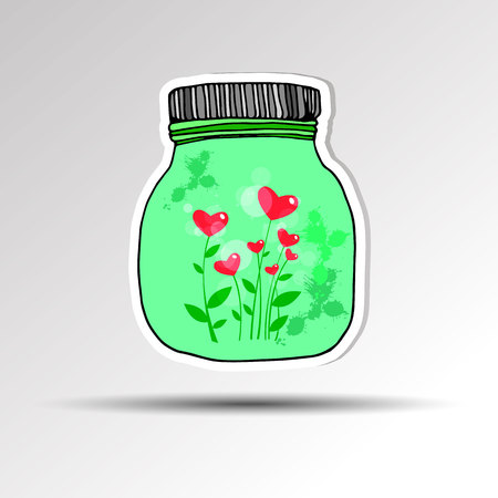 jar vector design wedding retro vintage template save doodle label bouquet drawing heart butterflyのイラスト素材