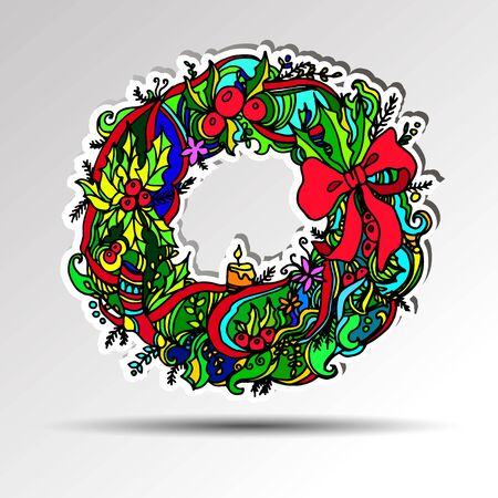 wreath christmas vector decoration celebration winter year new holiday merryのイラスト素材