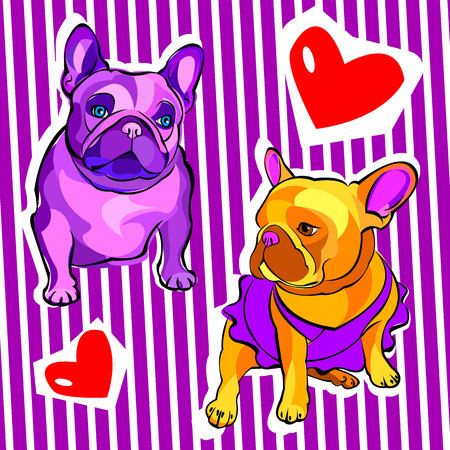 French bulldog background. Vector illustration. Dog, illustration, frenchのイラスト素材