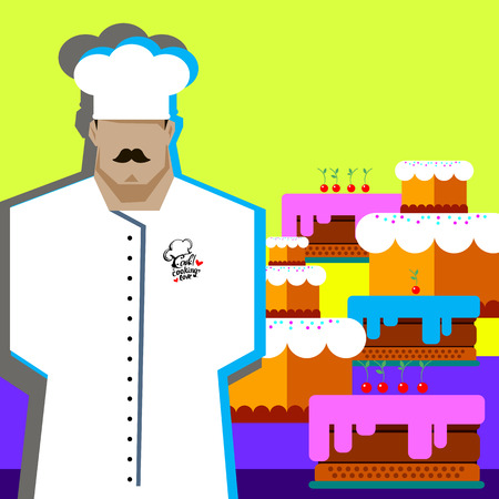 Chef Cook Serving Food Realistic Cartoon Character Designのイラスト素材