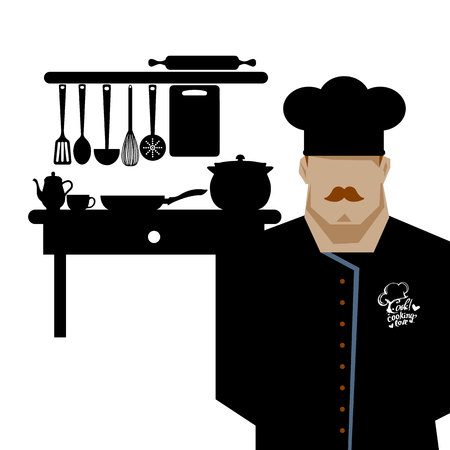 Chef Cook Serving Food Realistic Cartoon Character Designのイラスト素材