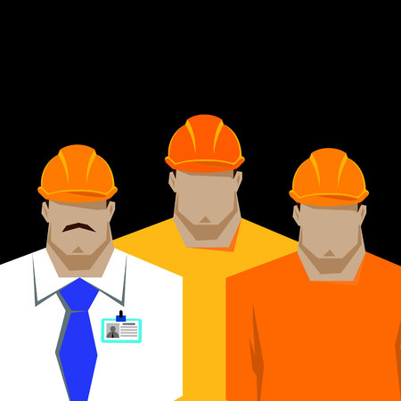 Repairs, Construction builder in yellow helmet working with different tools. Engineer. Worker. Flat...