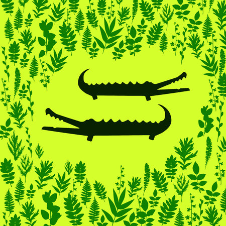 Cute cartoon crocodile in modern geometric flat vector style. Simple and adorable smiling alligator illustration.のイラスト素材