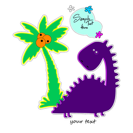 Cute smiling dinosaur on a white background. Vector illustration of the ancient animals in the children's style.のイラスト素材