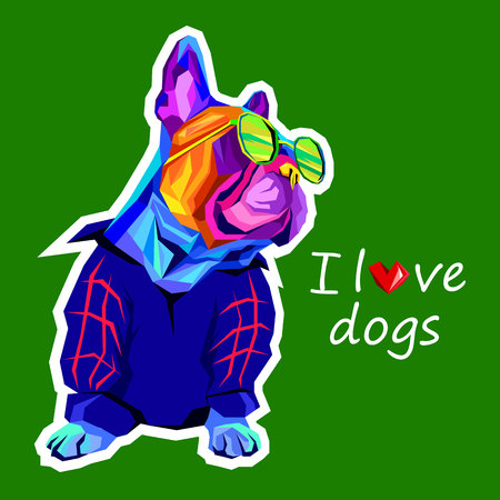 French Bulldog. Vector illustration for a poster. Cute puppy. dog in glassesのイラスト素材