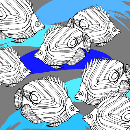 Set of underwater fishers illustration.のイラスト素材